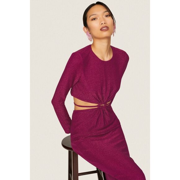 ML Monique Lhuillier Purple Metallic Knit Dress - Picture 4 of 16